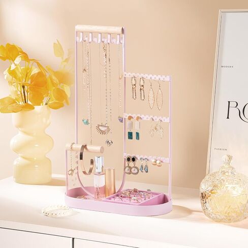 ProCase Jewelry Organizer Jewelry Holder Jewelry Stand with Velvet Ring Tray and Study Metal Frame, Necklace Holder Organizer Bracelet Display Storage Rack for Studs Rings -White in Saudi Arabia