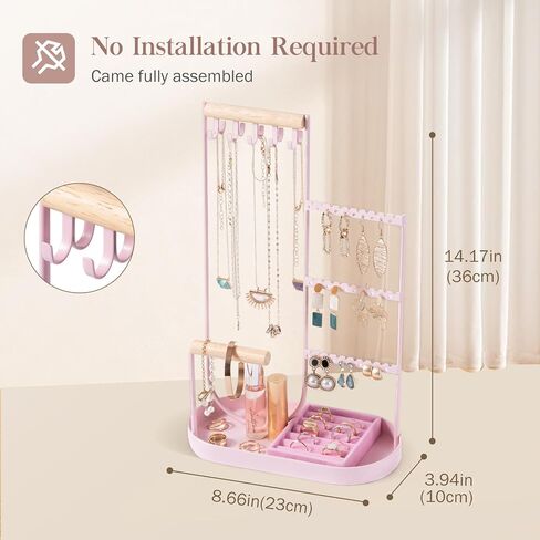 ProCase Jewelry Organizer Jewelry Holder Jewelry Stand with Velvet Ring Tray and Study Metal Frame, Necklace Holder Organizer Bracelet Display Storage Rack for Studs Rings -White in Saudi Arabia