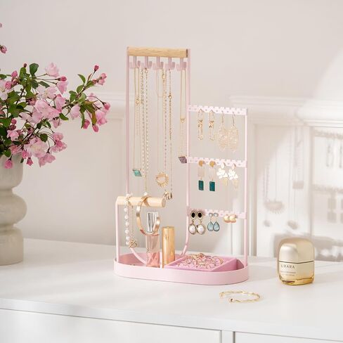 ProCase Jewelry Organizer Jewelry Holder Jewelry Stand with Velvet Ring Tray and Study Metal Frame, Necklace Holder Organizer Bracelet Display Storage Rack for Studs Rings -White in Saudi Arabia