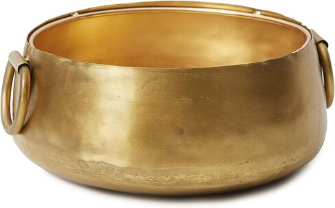 Serene Spaces Living Decorative Gold Iron Handi Bowl with Handle: Large Centerpiece in Traditional Indian Style for Home, Diwali, Potpourri, Single, 3.75" Tall & 9" Diameter in Saudi Arabia