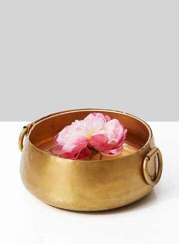 Serene Spaces Living Decorative Gold Iron Handi Bowl with Handle: Large Centerpiece in Traditional Indian Style for Home, Diwali, Potpourri, Single, 3.75" Tall & 9" Diameter in Saudi Arabia