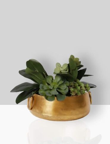 Serene Spaces Living Decorative Gold Iron Handi Bowl with Handle: Large Centerpiece in Traditional Indian Style for Home, Diwali, Potpourri, Single, 3.75" Tall & 9" Diameter in Saudi Arabia