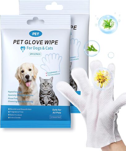 Cleaning Wipes Gloves for Dog and Cat,Pet Bathing Wipes Cleaning & Deodorizing,Dog Wipes for Body Paws Butt Daily Care,Cat Grooming Wipes Cleaning Fur Traveling Rinse Free,12PCS/2PACK in Saudi Arabia