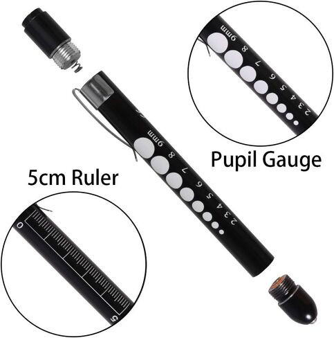 Aokin Pen Light with Pupil Gauge, Reusable LED Penlight Medical for Doctor Nurse Diagnostic etc, White Light, Black and Silver in Saudi Arabia