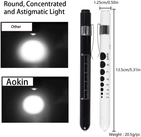 Aokin Pen Light with Pupil Gauge, Reusable LED Penlight Medical for Doctor Nurse Diagnostic etc, White Light, Black and Silver in Saudi Arabia