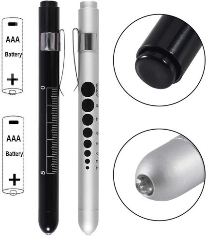 Aokin Pen Light with Pupil Gauge, Reusable LED Penlight Medical for Doctor Nurse Diagnostic etc, White Light, Black and Silver in Saudi Arabia