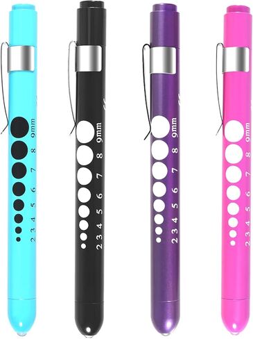 4 عبوات من مصابيح القلم، مصابيح LED قابلة لإعادة الاستخدام مع مقياس للتلميذ ومسطرة، شعلة بيضاء للممرضات والأطباء والطلاب (أخضر مخضر + وردي شاحب + ذهبي وردي + فضي) in Kuwait