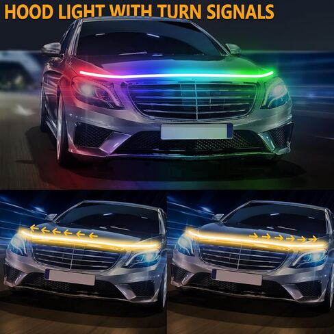 RGB Car Hood Light Strip, 70 Inches Dynamic LED Daytime Running Lights, Multicolor Dynamic Scan Start Up Sequential Turn Signal Lights for Car, Truck, SUV - App Control and Waterproof in Saudi Arabia