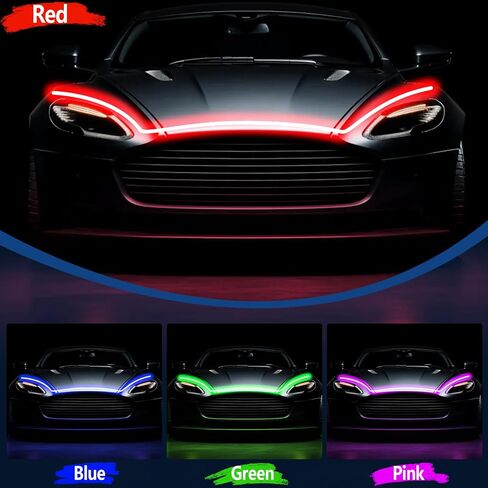 RGB Car Hood Light Strip, 70 Inches Dynamic LED Daytime Running Lights, Multicolor Dynamic Scan Start Up Sequential Turn Signal Lights for Car, Truck, SUV - App Control and Waterproof in Saudi Arabia