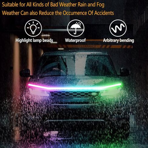RGB Car Hood Light Strip, 70 Inches Dynamic LED Daytime Running Lights, Multicolor Dynamic Scan Start Up Sequential Turn Signal Lights for Car, Truck, SUV - App Control and Waterproof in Saudi Arabia
