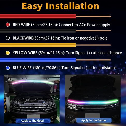 RGB Car Hood Light Strip, 70 Inches Dynamic LED Daytime Running Lights, Multicolor Dynamic Scan Start Up Sequential Turn Signal Lights for Car, Truck, SUV - App Control and Waterproof in Saudi Arabia