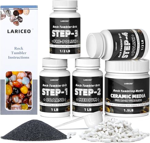 4-Step Rock Tumbler Grit and Polish Refill Kit, Premium Rock Tumbler Media, Effective Rock Tumbling Supplies for Producing Gorgeous Polished Stones, Suitable for All Rock Polishers and Tumblers in Saudi Arabia