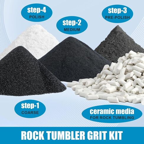 4-Step Rock Tumbler Grit and Polish Refill Kit, Premium Rock Tumbler Media, Effective Rock Tumbling Supplies for Producing Gorgeous Polished Stones, Suitable for All Rock Polishers and Tumblers in Saudi Arabia
