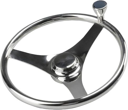 NovelBee 3 Spoke Stainless Steel Boat Steering Wheel 13-1/2" with Control Knob and Cap in Saudi Arabia