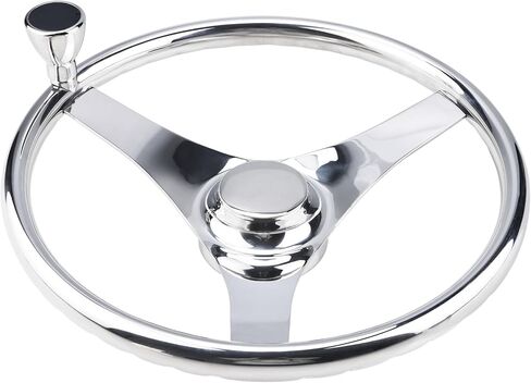 YaeMarine عجلة قيادة قارب من الفولاذ المقاوم للصدأ مقاس 13-1/2 بوصة ضياء 3 تكلم عجلة قيادة رياضية مع مقبض تحكم وغطاء in Kuwait