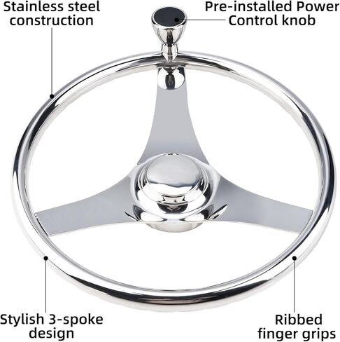 YaeMarine عجلة قيادة قارب من الفولاذ المقاوم للصدأ مقاس 13-1/2 بوصة ضياء 3 تكلم عجلة قيادة رياضية مع مقبض تحكم وغطاء in Kuwait