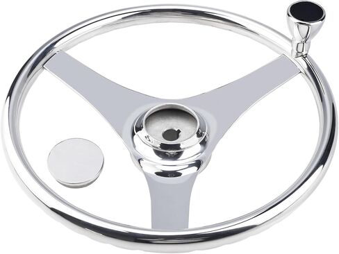 YaeMarine عجلة قيادة قارب من الفولاذ المقاوم للصدأ مقاس 13-1/2 بوصة ضياء 3 تكلم عجلة قيادة رياضية مع مقبض تحكم وغطاء in Kuwait