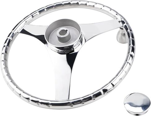 YaeMarine عجلة قيادة قارب من الفولاذ المقاوم للصدأ مقاس 13-1/2 بوصة ضياء 3 تكلم عجلة قيادة رياضية مع مقبض تحكم وغطاء in Kuwait