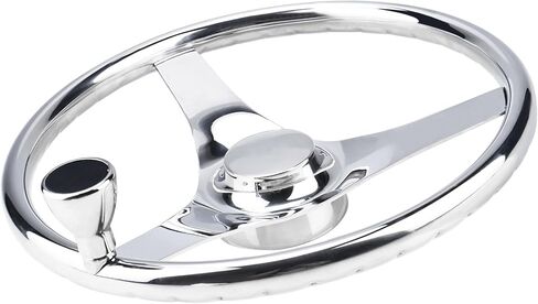 YaeMarine عجلة قيادة قارب من الفولاذ المقاوم للصدأ مقاس 13-1/2 بوصة ضياء 3 تكلم عجلة قيادة رياضية مع مقبض تحكم وغطاء in Kuwait