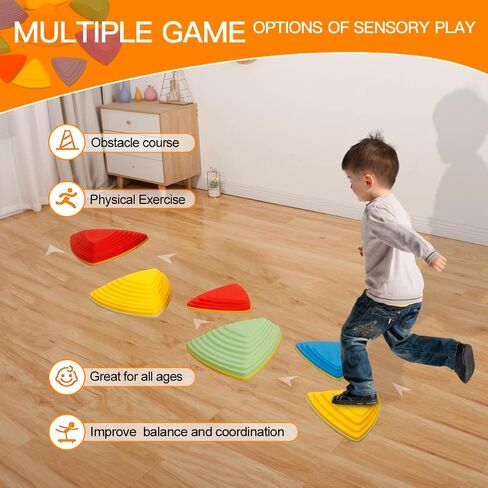 Balance Stepping Stones for Kids Obstacle Courses Indoor Outdoor Toddlers Sensory Play Equipment Toys Improve Balance Coordination & Strength Non-Slip Edges Unique Gift for Boys & Girls Age 3+ in Saudi Arabia