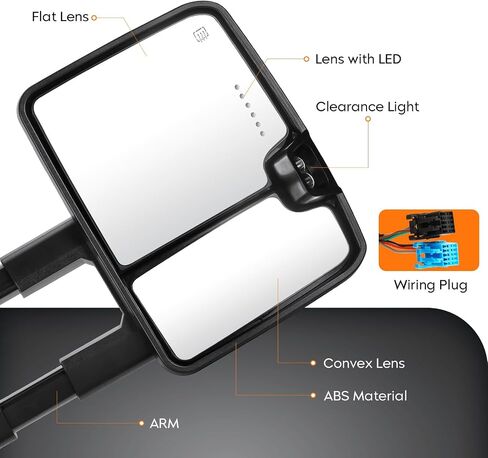 Pair of Towing Mirrors with Heated Fit for 2003-2006 Cadillac Escalade Chevy Avalanche Silverado GMC Sierra Yukon 1500 2500HD 3500, 2007 Classic, with Turn Signal Running Light Telescoping in Saudi Arabia