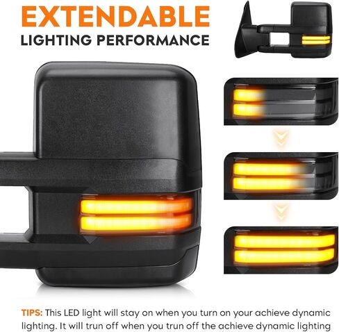 Pair of Towing Mirrors with Heated Fit for 2003-2006 Cadillac Escalade Chevy Avalanche Silverado GMC Sierra Yukon 1500 2500HD 3500, 2007 Classic, with Turn Signal Running Light Telescoping in Saudi Arabia