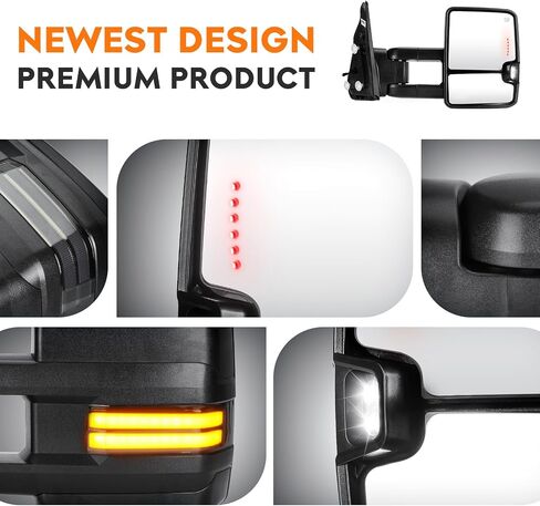 Pair of Towing Mirrors with Heated Fit for 2003-2006 Cadillac Escalade Chevy Avalanche Silverado GMC Sierra Yukon 1500 2500HD 3500, 2007 Classic, with Turn Signal Running Light Telescoping in Saudi Arabia
