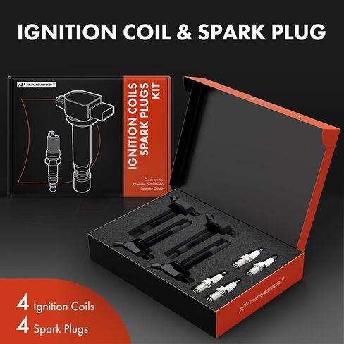 مجموعة A-Premium مكونة من 4 ملفات إشعال وشمعات إشعال إيريديوم متوافقة مع تويوتا كامري كورولا هايلاندر ماتريكس RAV4 سولارا وسيون tC xB ولكزس HS250h وبونتياك فيبي، 2.4 لتر in Kuwait