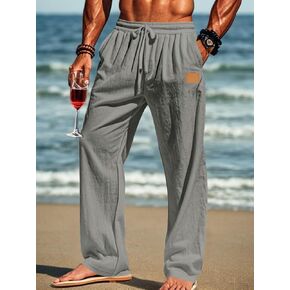 Men's Cotton Drawstring Pants Fashion Straight Leg Loose Elastic Casual Summer Trousers in Kuwait