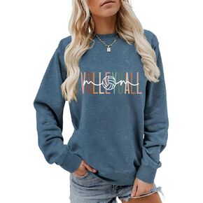 Womens Volleyball Mom Sweatshirt Cute Volleyball Graphic Print Shirts Long Sleeve Crew Neck Comfy Pullover Tops in Saudi Arabia
