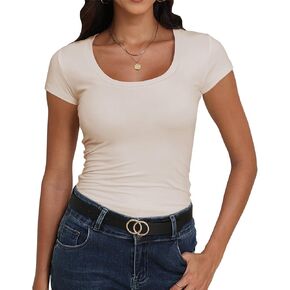 Roselux Women's Scoop Neck Short Sleeve Fitted Shirts Summer Casual Stretchy Basic T-Shirt Tops in Kuwait