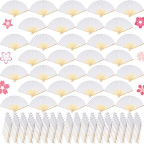 Yookeer 80 Pieces Paper Hand Fan and Organza Hand Fan Bags Bamboo Folded Hand Fan Paper Handheld Fans for Wedding Party and Home Decoration Church Wedding Gift, Party Favors, DIY Decoration(White) in Kuwait