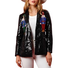 Women's Glitter Jacket Christmas Sequined Nutcracker Shiny Blazer Holiday Sparkly Coat Rave Outfits in Kuwait