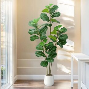 Artificial Fiddle Leaf Fig Tree with White Planter,6ft Tall Fake Plants with 4 Trunk,Faux Fig Trees Floor Plant in Pot,Fake Ficus Lyrata Trees for Indoor Living Room Bedroom Office Housewarming Gift in Saudi Arabia