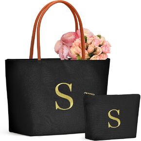 YOOLIFE Personalized Gifts for Women - Initial Canvas Tote Bag & Makeup Bag, Birthday Gifts for Women Mom Wife Teacher Friend in Kuwait