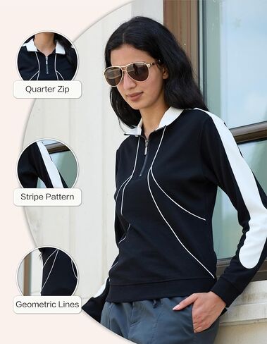 بلوفر صوف ميرينو بسحاب ربع للنساء لممارسة التمارين الرياضية، سويت شيرت ناعم ومريح بياقة حرارية للنساء in Kuwait