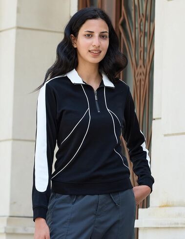 بلوفر صوف ميرينو بسحاب ربع للنساء لممارسة التمارين الرياضية، سويت شيرت ناعم ومريح بياقة حرارية للنساء in Kuwait