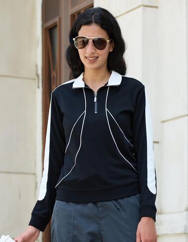 بلوفر صوف ميرينو بسحاب ربع للنساء لممارسة التمارين الرياضية، سويت شيرت ناعم ومريح بياقة حرارية للنساء in Kuwait