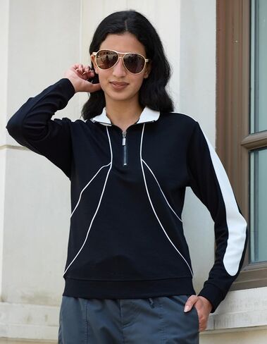 بلوفر صوف ميرينو بسحاب ربع للنساء لممارسة التمارين الرياضية، سويت شيرت ناعم ومريح بياقة حرارية للنساء in Kuwait