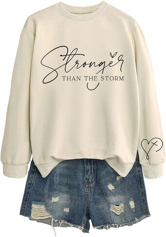 Christian Shirts Women Stronger Than The Storm Sweatshirt Resilience Inspirational Saying Long Sleeve Pullover in Saudi Arabia