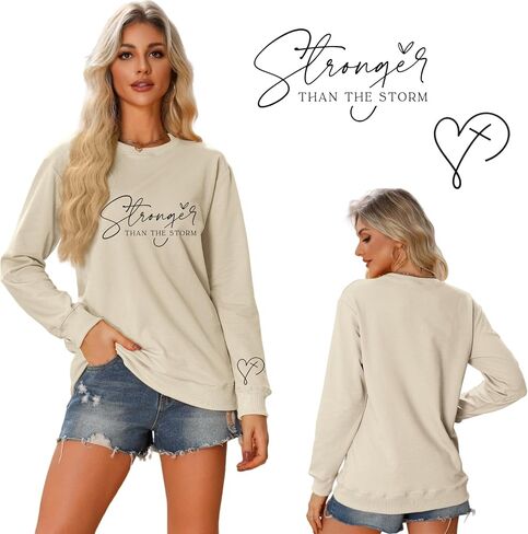 Christian Shirts Women Stronger Than The Storm Sweatshirt Resilience Inspirational Saying Long Sleeve Pullover in Saudi Arabia