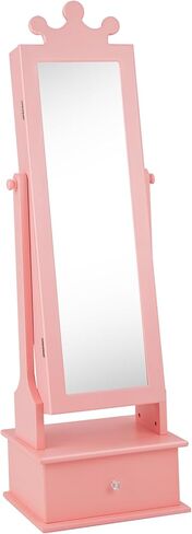 خزانة دولاب مجوهرات قائمة بذاتها، منظم مجوهرات مقاس 40 بوصة/44.5 بوصة مع مرآة كاملة الطول، على شكل تاج، مرآة تزيين للأطفال مع مساحة تخزين مثالية للأميرات البنات، وردي in Kuwait