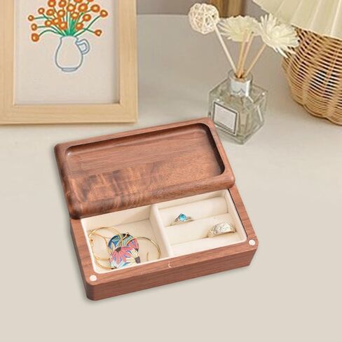 Jewelry Organizer Box Jewelry Storage Box Portable Keepsake Gift Box Watch Ring Tray Jewelry Case Trinket Box for Ear, Dark Wood Color in Saudi Arabia