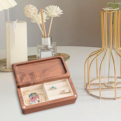 Jewelry Organizer Box Jewelry Storage Box Portable Keepsake Gift Box Watch Ring Tray Jewelry Case Trinket Box for Ear, Dark Wood Color in Saudi Arabia