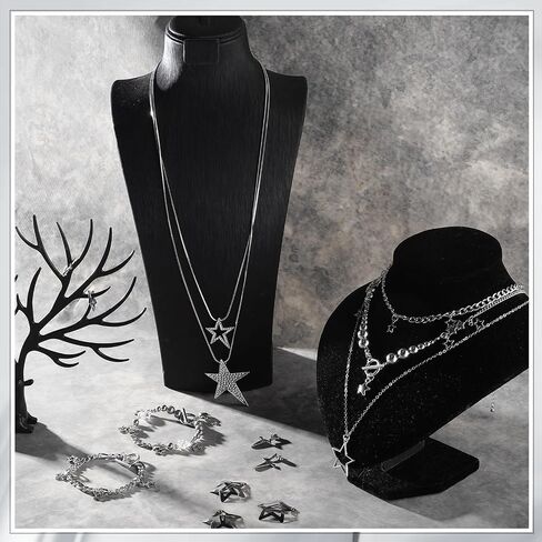 Sumind 31 Pcs Y2k Accessories Jewelry Set Included Layered Star Necklace Bracelet Silver Earrings Hair Clips Y2k Jewelry for Women Goth Grunge Emo Punk Party Accessories in Saudi Arabia