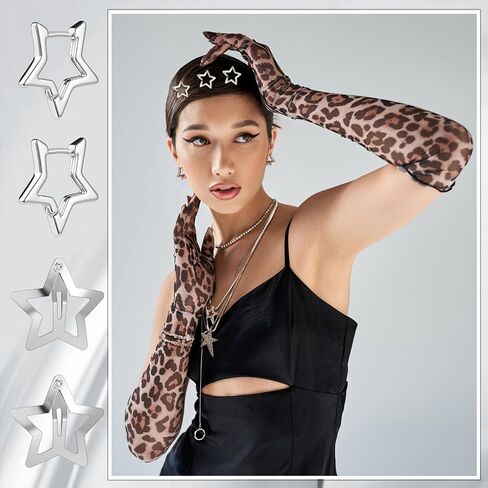Sumind 31 Pcs Y2k Accessories Jewelry Set Included Layered Star Necklace Bracelet Silver Earrings Hair Clips Y2k Jewelry for Women Goth Grunge Emo Punk Party Accessories in Saudi Arabia