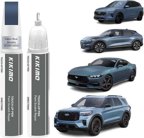 KIKIMO for Ford Touch Up Paint (أزرق معدني بخاري (K1/M7490A)، طقم إصلاح طلاء السيارة لفورد، إصلاح الخدوش 2 في 1 مع طرف قلم وفرشاة، لون مطابق للإصلاح السريع والسهل in Kuwait
