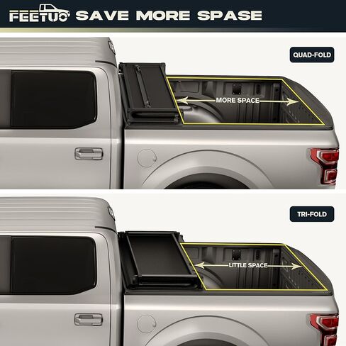 سرير شاحنة بغطاء تونيو ناعم رباعي الطي لـ 2024-2025 تاكوما 6FT/73.7 بوصة | للنماذج مع أو بدون نظام السكك الحديدية على سطح السفينة| in Kuwait