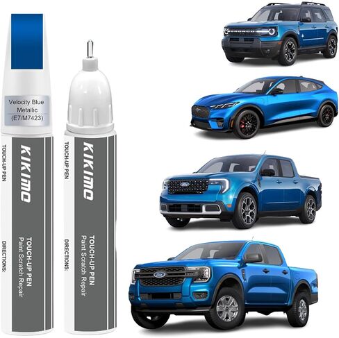 KIKIMO for Ford Touch Up Paint (أزرق معدني بخاري (K1/M7490A)، طقم إصلاح طلاء السيارة لفورد، إصلاح الخدوش 2 في 1 مع طرف قلم وفرشاة، لون مطابق للإصلاح السريع والسهل in Kuwait