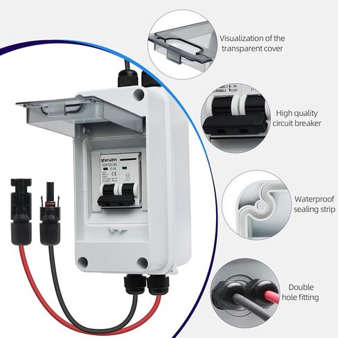 Solar Panel Disconnect Switch,30A 400V Miniature Circuit Breaker Box IP65 Waterproof AC/DC Disconnect Box for photovoltaic Solar Panel Grid-Connected Off-Grid System Home in Kuwait